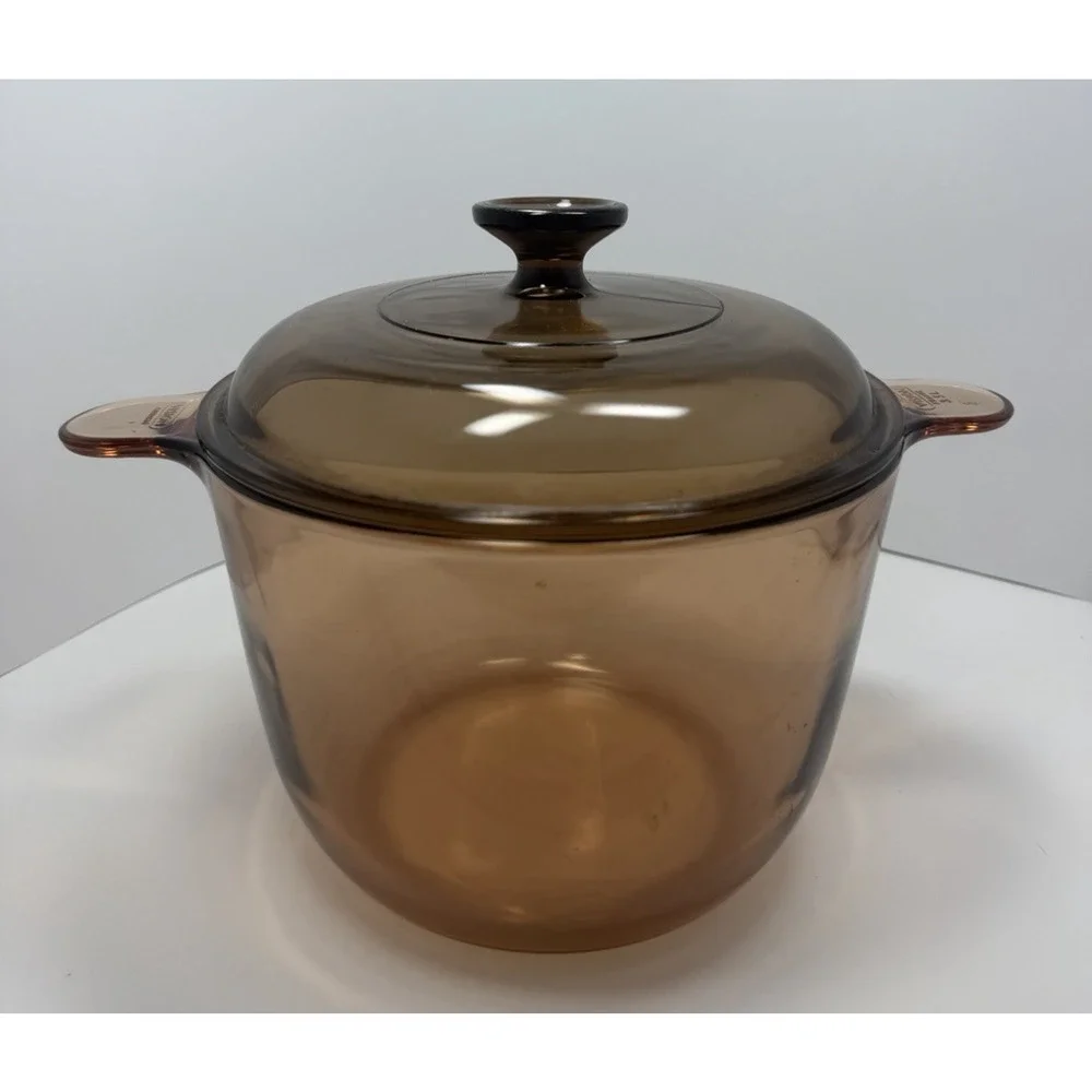 Vision Corning Ware Amber 3.5 L Stock Pot Made in France w/ Pyrex Lid Vintage